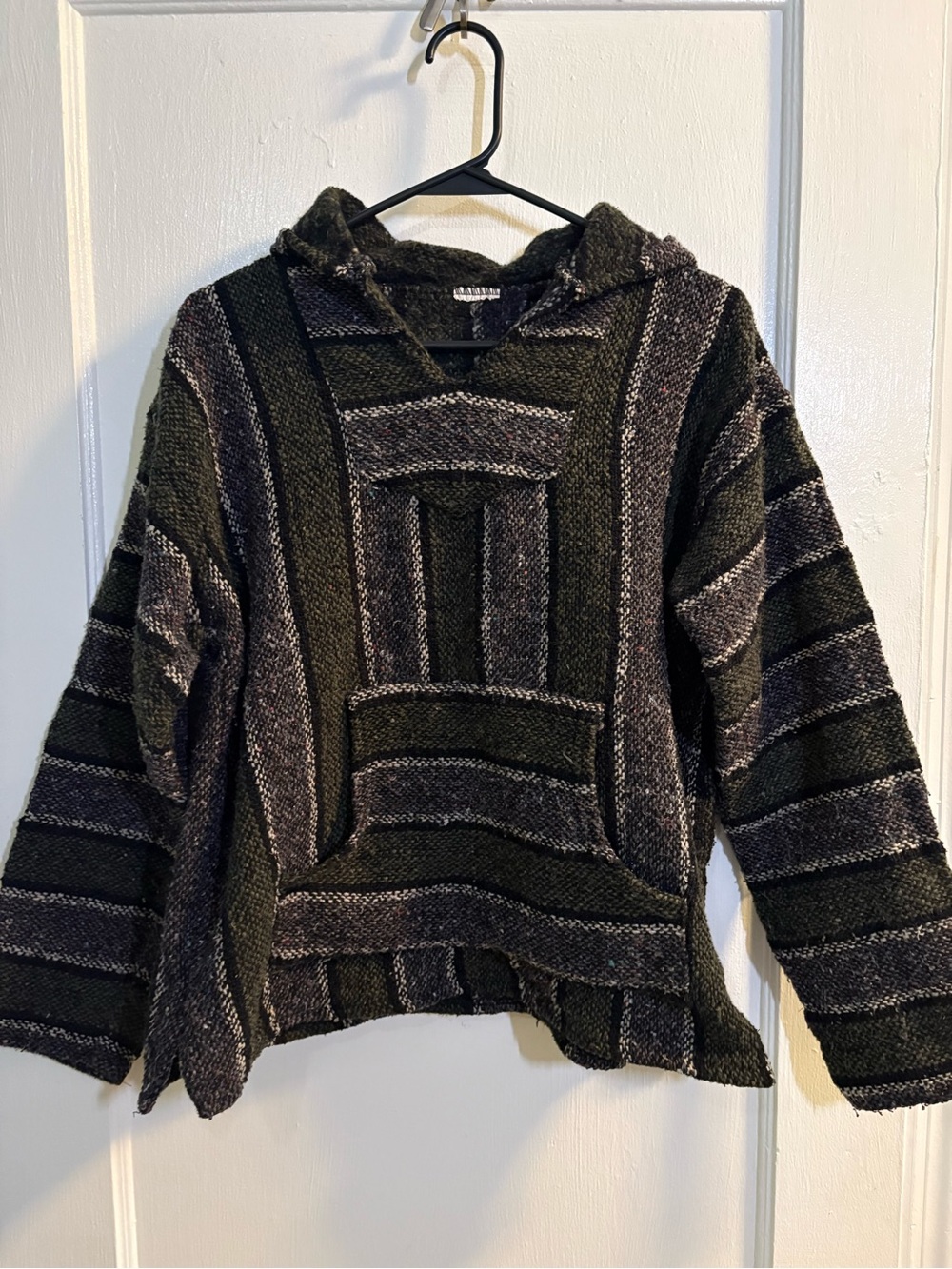 Handwoven Olive & Black Baja Hoodie Sweater